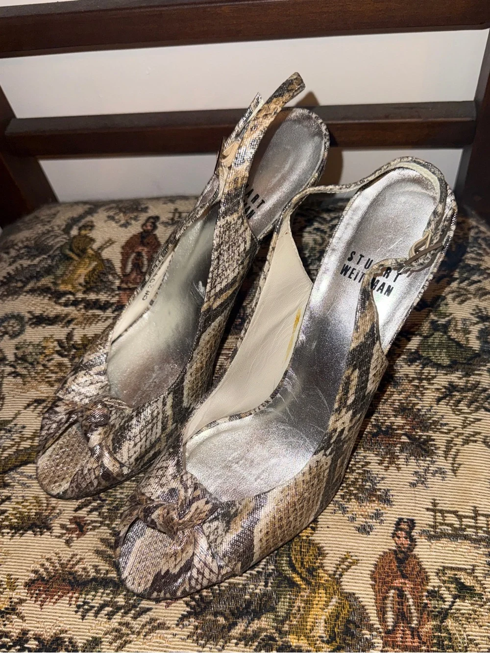 ✨ Stuart Weitzman Snakeskin Print Slingback Heels Size 7.5N Vintage Y2K